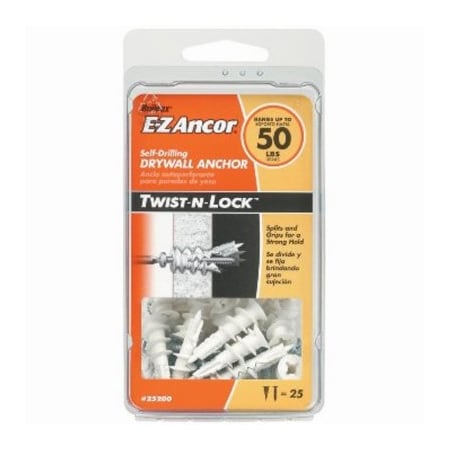E-Z Ancor Twist-N-Lock 50 lbs. Drywall Anchors with Screws, 25PK 25200
